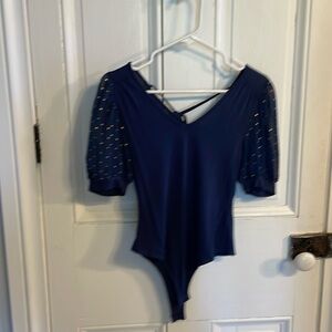 Navy blue top with gold detail puffy sleeves only worn once!